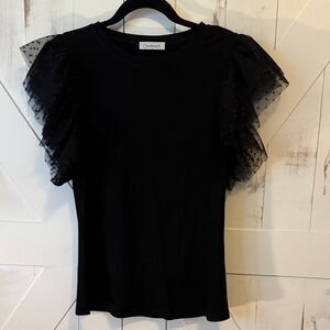 Cloudwalk Black Short Sleeve Top with Ruffle Detail